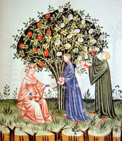 Nova 2644 fol.38r Gathering Roses, illustration fra Tacuinum Santiatis Codex Vindobonensis af Italian School