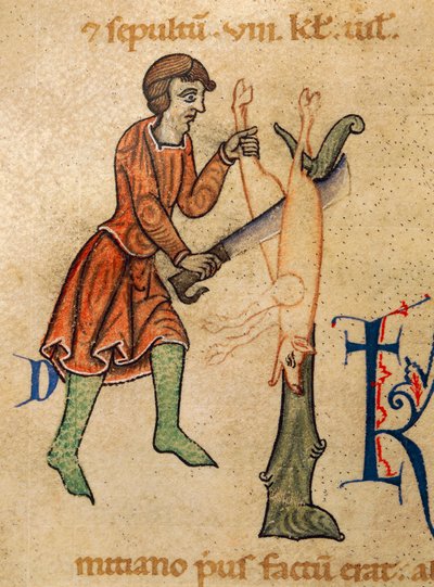 November, Slagterkvartersgris, Miniature fra Martyrology of Adonis, Italien af Italian School