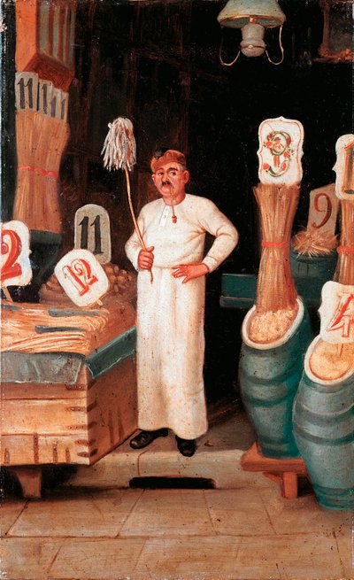 Gammel metier: pastasælgerens butik. Anonym detrampe. 19. århundrede 19. århundredes Nationalmuseum for Pasta, Agnesi Foundation, Rom af Italian School