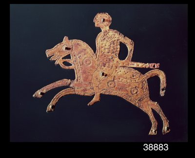 Ornamental skjoldplade fra San Pietro Stabio, Italien, 7. århundrede e.Kr (metal) af Italian School