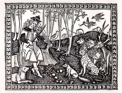 Orpheus Playing to the Animals, 1500 (træsnit) (bw foto) af Italian School