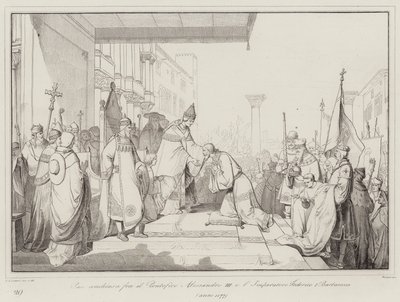 Fred indgået mellem pave Alexander III og kejser Frederik I Barbarossa af Italian School