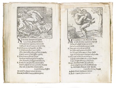 Side fra "Sonetti Lussuriosi" af Pietro Aretino, illustreret af Giulio Romano og indgraveret af Marcantonio Raimondi, udgivet Venedig, ca. 1527 af Italian School