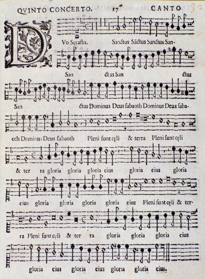 Page of musical score of Concerto 5 in “” Canzoni alla francese ”” by Adriano Banchieridani af Italian School