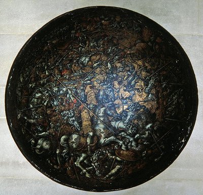 Pageant Shield med scener fra romersk historie (malet træ) af Italian School