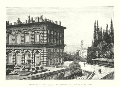 Pitti Palace, Udsigt fra siden af ​​haverne, Facaden af ​​Ammanati (gravering) af Italian School