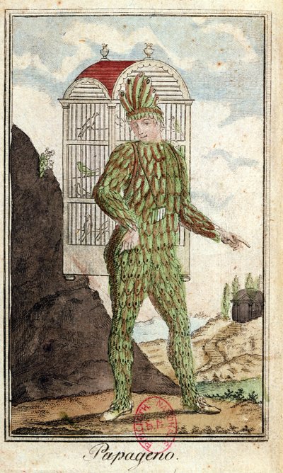 Fuglefangeren Papageno, fra Tryllefløjten af Wolfgang Amadeus Mozart (1756-91), af Italian School
