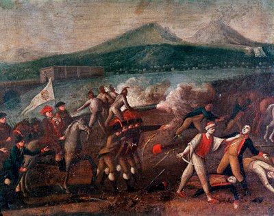 Parthenopean Republic (eller republikken Napoli) udråbt 21/01/1799: Kardinal Fabrizio Dionigi Ruffo de Bagnara (1744-1827) i spidsen for Santa Fede-hæren ankommer til Napoli for at jage de franske republikanere. Anonymt maleri omkring 1799. Napoli, Nazion af Italian School