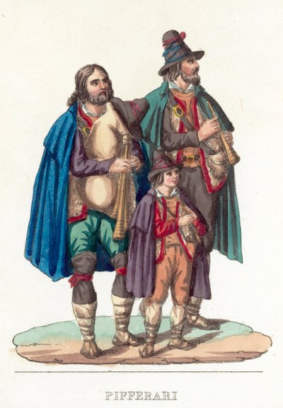 Pifferari (farvet gravering) af Italian School