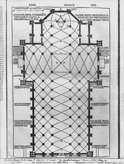 Plan over katedralen i Milano, illustration fra De Architectura af Vitruvius, Como, 1521 af Italian School