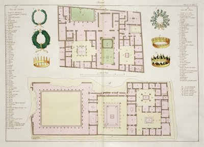 Planer af Questorens Hus og Faunens Hus, Pompeji, plade 25A, klasse 5 fra Del I af Nationernes Historie (akvatint) af Italian School