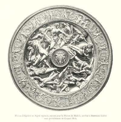 Ewer-bakke i frastødt sølv, udført for House of Medici, tilskrevet Benvenuto Cellini, men sandsynligvis af Gaspero Mola (gravering) af Italian School