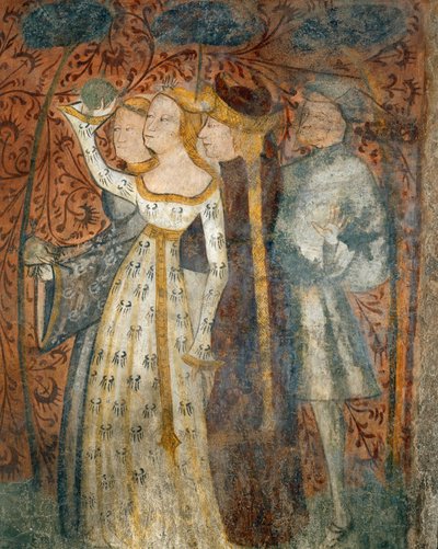 At spille et boldspil, detaljer fra Scener af en turnering og høvisk liv fra Casa dEstate (Sommerhuset), 1388-1400 af Italian School