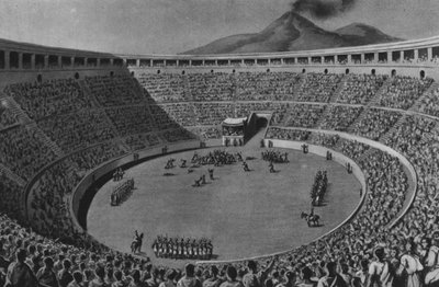 Pompeji: Amfiteater (litho) af Italian School