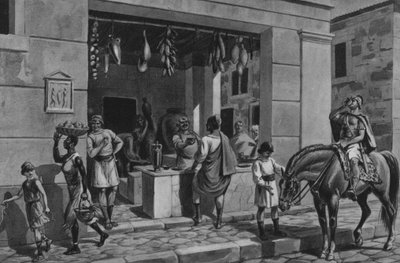 Pompeji: Et pakhus (litho) af Italian School