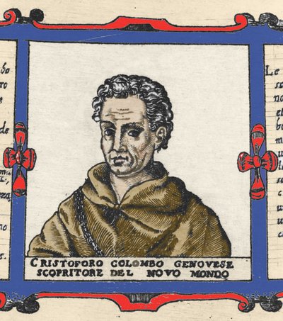 Portræt af Christopher Columbus (1451-1506), detalje i Atlas of Urbano Monte af Italian School