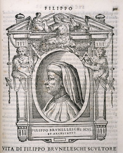 Portræt af Filippo Brunelleschi (1377-1446) fra Vasaris Lives of the Artists, første gang udgivet 1550 af Italian School