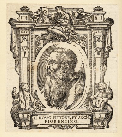 Portræt af Giovanni Battista di Jacopo, kendt som Rosso Fiorentino eller Il Rosso, italiensk arkitekt og maneristisk maler i olie og freskomaleri fra den florentinske skole af Italian School