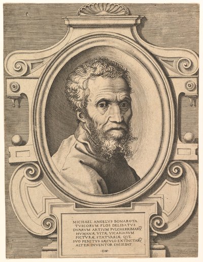 Portræt af Michelangelo, pub. C1564. af Italian School