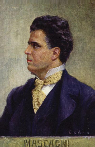 Portræt af Pietro Mascagni (farvelitografi) af Italian School