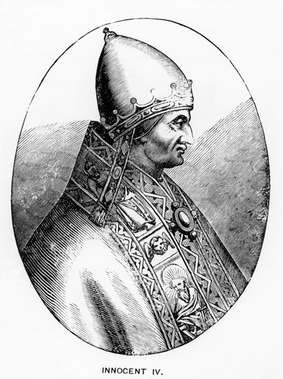 Portræt af pave Innocentius IV (d.1254) illustration fra videnskab og litteratur i middelalderen og renæssancen, skrevet og indgraveret af Paul Lacroix, 1878 af Italian School