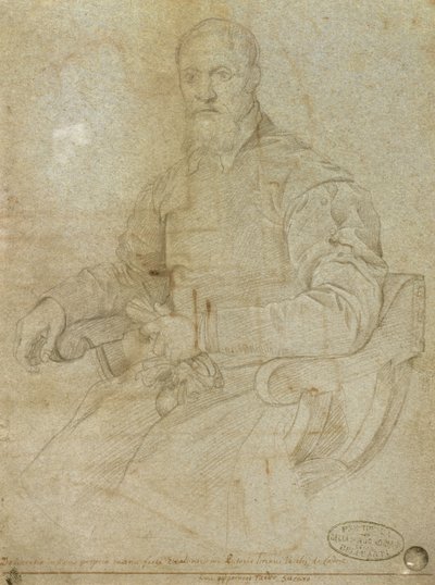 Portræt af Tizian (Tiziano Vecellio) (ca. 1485-1576) Romersk skole (kul på papir) af Italian School