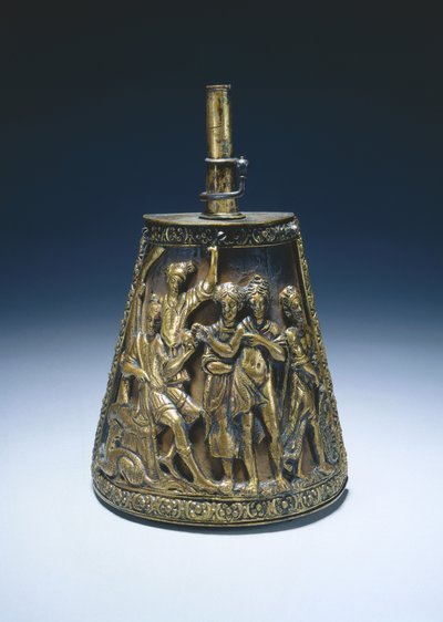Pulverkolbe, ca. 1590 (forgyldt messing over stofbeklædt træ) af Italian School