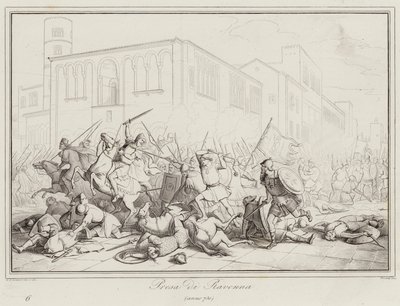 Taking of Ravenna, 730 (gravering) af Italian School