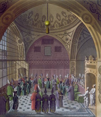 Modtagelse af de vestlige ambassadører af sultanens storvesir i Konstantinopel, ca. 1820 (farvegravering) af Italian School