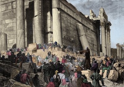 Repræsentation af Arnaud de Brescia (Arnaldo da Brescia) (1090-1155), italiensk politisk og religiøs reformator, under forudsigelsen. I 1145 prædikede han i Rom oprøret mod pave Eugene III, som skulle jages og søgte at genoprette den romerske repu af Italian School
