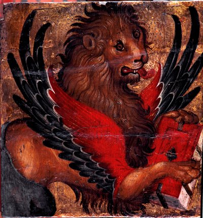 Repræsentation af Løven af St. Mark. Maleri på træ af venetiansk kunstner. 15. århundrede søn. 34x34 cm Venedig, Museo Correr af Italian School