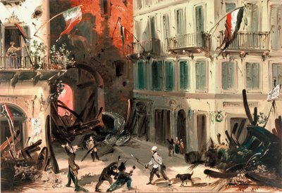 Revolutioner i 1848, Fem dage i Milano: barrikader nær Pusterla Beatrice-porten den 22. marts (maleri af Italian School