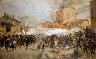 Revolutioner i 1848, Fem dage i Milano: oprørere overtager porta Tosa den 22. marts (maleri af Italian School
