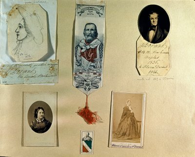 Risorgimento: collageplade omkring den italienske patriot Giuseppe Garibaldi (1807-1882). Rom, Risorgimentos museum af Italian School