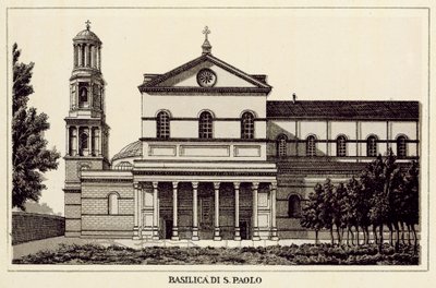 Rom: St. Paul-basilikaen (litho) af Italian School
