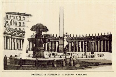 Rom: Søjlegang og fontæne af St. Peter Vatikanet (litho) af Italian School