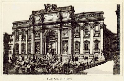 Rom: Trevi-fontænen (litho) af Italian School