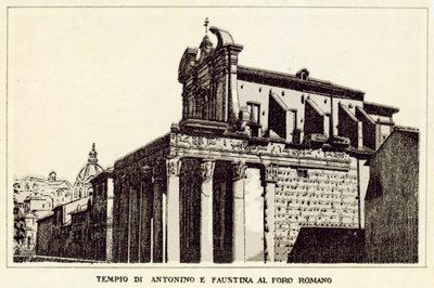 Rom: Antoninus og Faustinas tempel ved Forum Romanum (litho) af Italian School