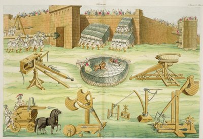 Romerske soldater belejrer en by, plade 23B, klasse 5 fra del I af Nationernes historie, indgraveret af A. Nani (akvatint) af Italian School