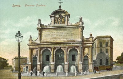 Rom, Italien, Fontana Paolina (farvelitografi) af Italian School