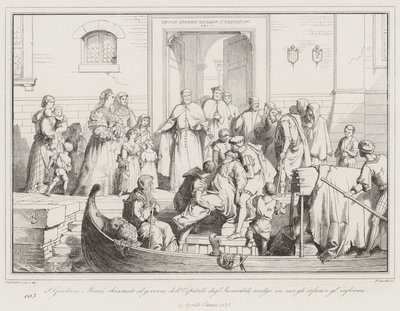 S Girolamo Miani kaldet til regeringen for Hospital of the Incurables, byder forældreløse og syge velkommen i det af Italian School