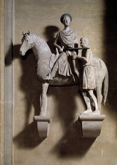 Sankt Martin en hest, der deler sin frakke med en tigger. Skulptur af Italian School