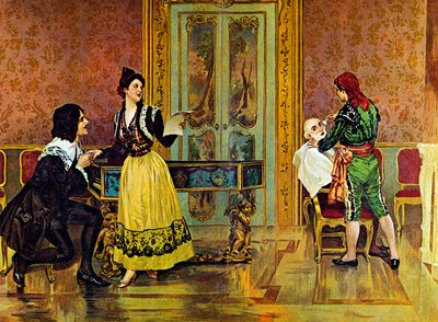 Scene fra operaen "Barberen fra Sevilla", af Gioachino Rossini af Italian School