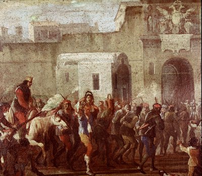 Scene for afstraffelse af tyve på Masaniellos tid (Straffning af tyve på Masaniellos tid) Detalje af et maleri omkring 1640-1650 Napoli, Museo Nazionale di San Martino af Italian School