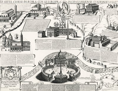Roms syv kirker, med portræt af Alexander VII (pave 1655-1667), Italien af Italian School
