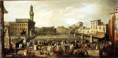 Vis på Signoria-pladsen i Firenze. Olie på lærred af Italian School