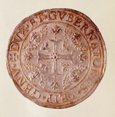 Sølvmønt fra Republikken Genova (gener) med korset. 1670. Diam. 5,8 cm Napoli, museo archeologico af Italian School