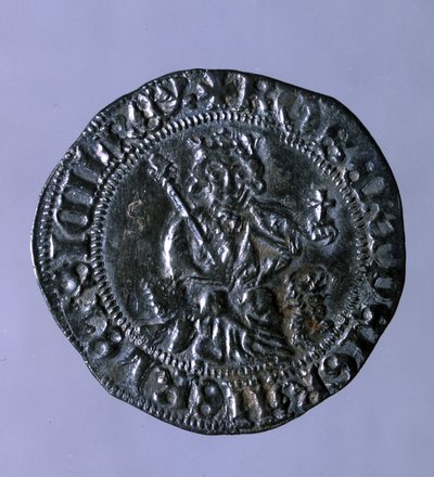 Sølvmønt slået på kongen af Napoli Robert I af Anjou (1275-1343). af Italian School