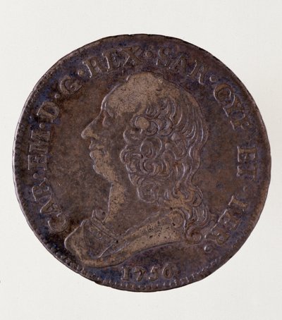 Silver Italian Coin (Half ECU) fra Sardinia Kingdom: Reign of Carlo Emanuele III di Savoia (1701-1773) (Charles Emmanuel III fra Sardinien). 1756. Diam. 3,7 cm Napoli, Museum Archeologico af Italian School