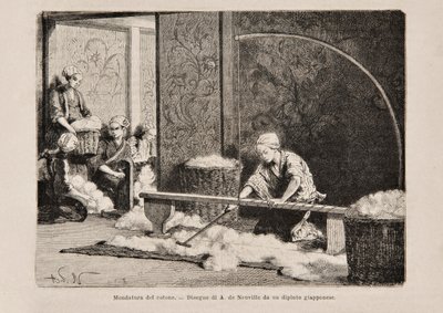 Spinning Cotton, Japan, fra den italienske udgave af Tour du Monde, 1869 af Italian School